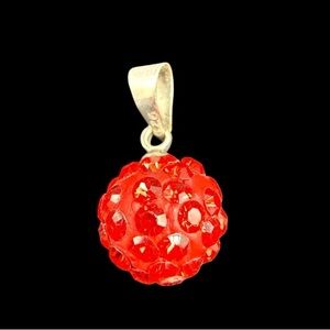 Sterling Silver 925 Red Crystal Pave Sphere Pendant - .9g
